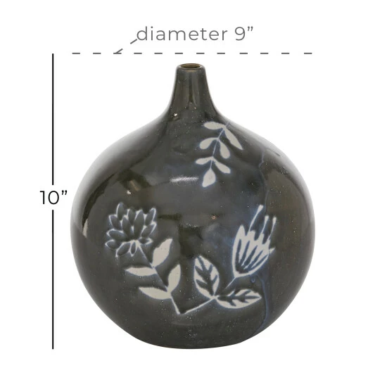 Deals ❤️ Studio 350 Black Ceramic Modern Vase 10 X 9 X 9 - 9 X 9 X 10Round ❤️ - Image 6