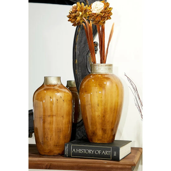 Cheap 👏 Studio 350 Handmade Tall Round Ceramic Floor Vase With Glossy Brown And Beige Finish 9" X 16" 😍