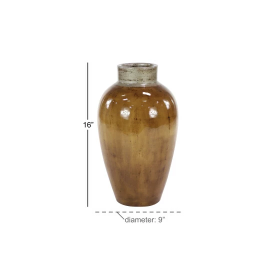 Cheap 👏 Studio 350 Handmade Tall Round Ceramic Floor Vase With Glossy Brown And Beige Finish 9" X 16" 😍 - Image 7