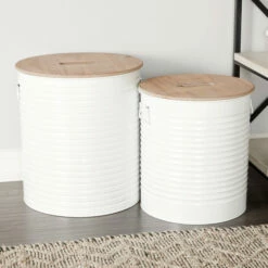 Discount ❤️ Studio 350 White Iron Farmhouse Storage Stool (Set Of 2) - 16 X 16 X 18 ❤️