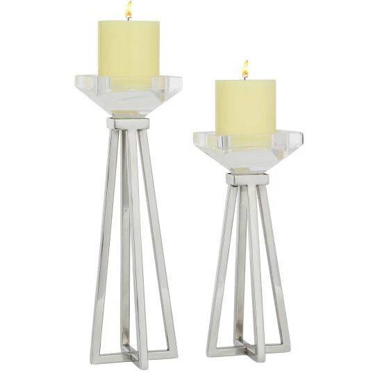 Best Sale 🥰 Studio 350 White Stainless Steel Glam Candle Holder (Set Of 2) - 4 X 4 X 13 ⌛ - Image 2
