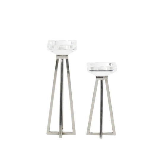 Best Sale 🥰 Studio 350 White Stainless Steel Glam Candle Holder (Set Of 2) - 4 X 4 X 13 ⌛ - Image 3