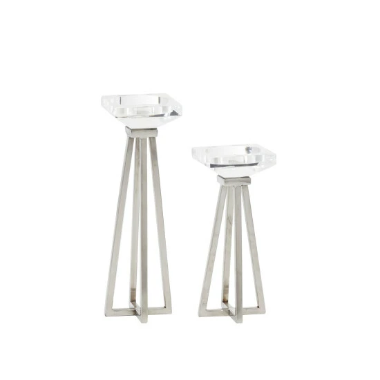 Best Sale 🥰 Studio 350 White Stainless Steel Glam Candle Holder (Set Of 2) - 4 X 4 X 13 ⌛ - Image 4