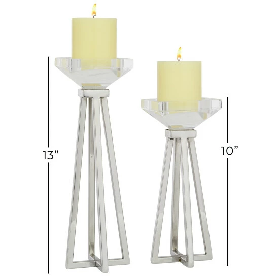 Best Sale 🥰 Studio 350 White Stainless Steel Glam Candle Holder (Set Of 2) - 4 X 4 X 13 ⌛ - Image 7
