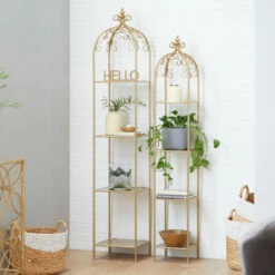 Best deal 😉 Studio 350 Gold Iron Traditional Shelving Storage Book Plant Stands (Set Of 2) - S/2 74", 65"H 🧨