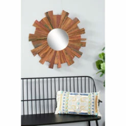 Buy 🥰 Studio 350 Large Eclectic Brown Reclaimed Wood Round Wall Mirror, 35.5" 😀