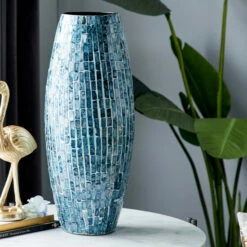 Brand new ⌛ Studio 350 Blue MDF Coastal Vase 19 X 8 X 8 👏