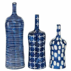 Discount ✨ Studio 350 Blue Ceramic Contemporary Vase (Set Of 3) - 6 X 6 X 19 💯