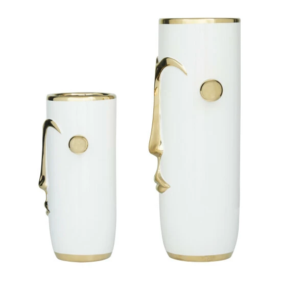 New ❤️ Studio 350 White Or Black With Gold Accent Modern Abstract Face Vases (Set Of 2) Black/gold ✨ - Image 3