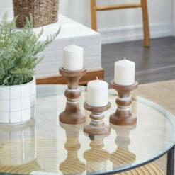 Cheapest 🌟 Studio 350 Wood Farmhouse Candle Holder (Set Of 3) - S/3 4", 6", 8"H Brown 💯