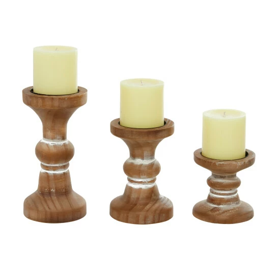 Cheapest 🌟 Studio 350 Wood Farmhouse Candle Holder (Set Of 3) - S/3 4", 6", 8"H Brown 💯 - Image 2