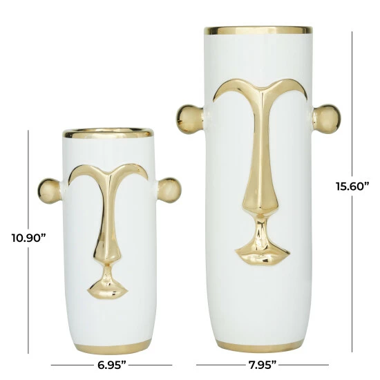 New ❤️ Studio 350 White Or Black With Gold Accent Modern Abstract Face Vases (Set Of 2) Black/gold ✨ - Image 5