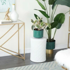 New 🌟 Studio 350 White Ceramic Contemporary Accent Table - 13 X 13 X 19 Round 🧨