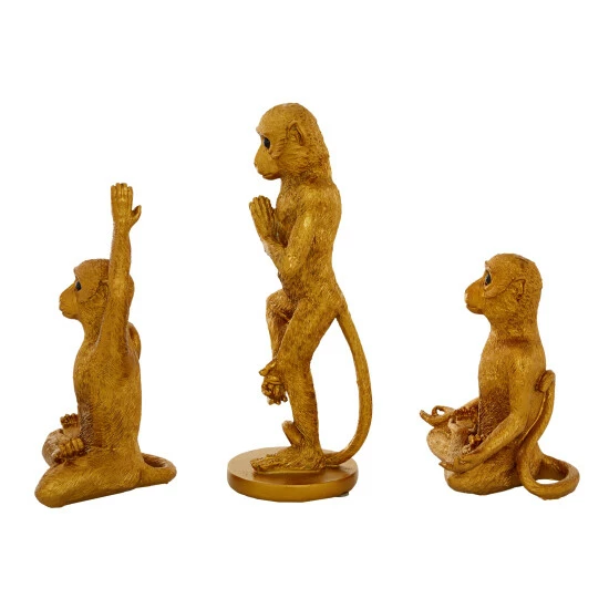 Best reviews of โ Studio 350 Gold Polystone Eclectic Sculpture Monkey (Set Of 3) - S/3 6.75", 9", 11.25"H ๐งจ - Image 3