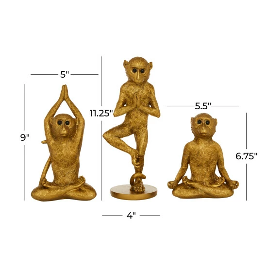 Best reviews of โ Studio 350 Gold Polystone Eclectic Sculpture Monkey (Set Of 3) - S/3 6.75", 9", 11.25"H ๐งจ - Image 6