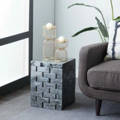 Promo 🤩 Studio 350 Grey Teak Wood Contemporary Stool 19 X 14 X 14 - 14 X 14 X 19 🎁