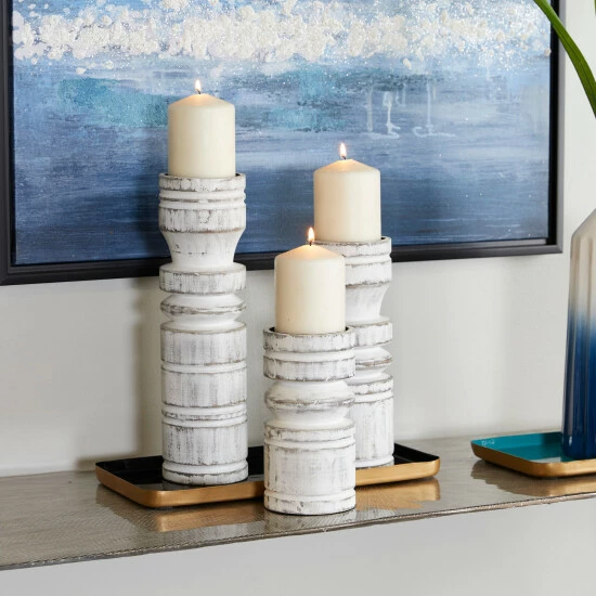 Top 10 🛒 Studio 350 Wood Traditional Candle Holder ( Set Of 3) - S/3 14", 11", 8"H White ❤️ - Image 8