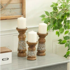 Coupon 😀 Studio 350 Bronze Wood Country Cottage Candle Holder (Set Of 3) - 4 X 4 X 10 🤩