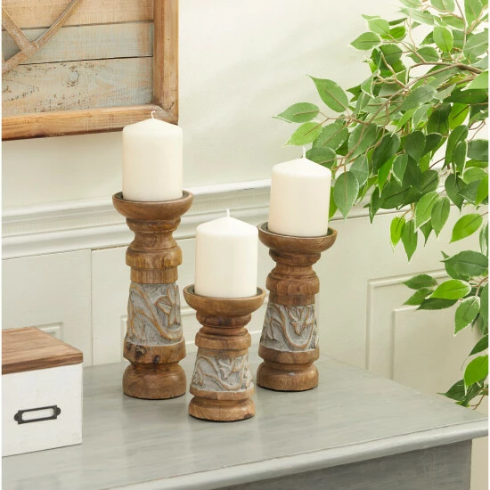 Coupon 😀 Studio 350 Bronze Wood Country Cottage Candle Holder (Set Of 3) - 4 X 4 X 10 🤩