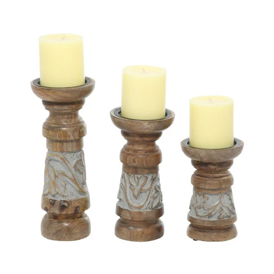 Coupon 😀 Studio 350 Bronze Wood Country Cottage Candle Holder (Set Of 3) - 4 X 4 X 10 🤩 - Image 2