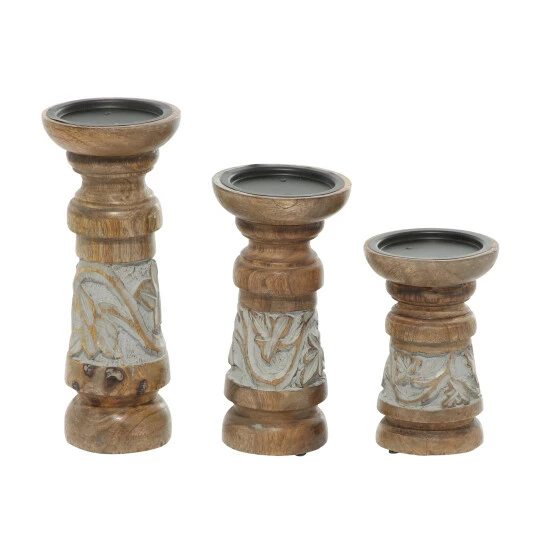 Coupon 😀 Studio 350 Bronze Wood Country Cottage Candle Holder (Set Of 3) - 4 X 4 X 10 🤩 - Image 3
