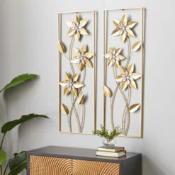 Buy 🛒 Studio 350 Gold Iron Contemporary Wall Decor (Set Of 2) - 12 X 2 X 36 🤩