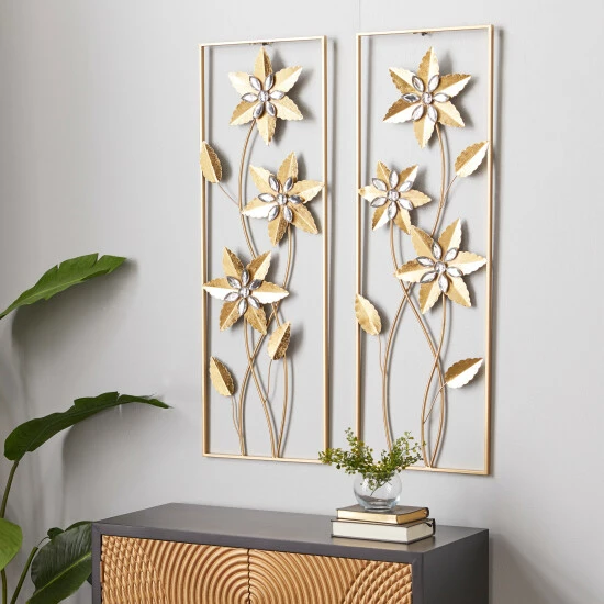 Buy ๐ Studio 350 Gold Iron Contemporary Wall Decor (Set Of 2) - 12 X 2 X 36 ๐คฉ