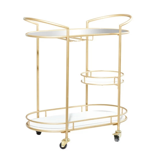 Best deal ⌛ Studio 350 Contemporary Modern Metal And Marble 3 Tier Bar Cart Gold 👏 - Image 2