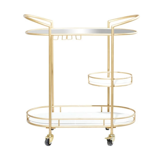 Best deal ⌛ Studio 350 Contemporary Modern Metal And Marble 3 Tier Bar Cart Gold 👏 - Image 3