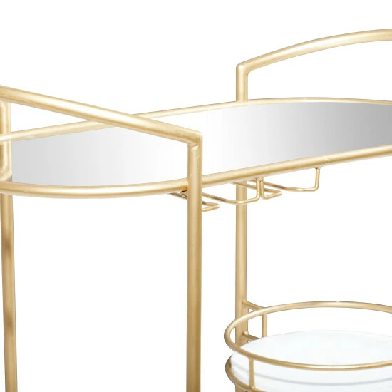 Best deal ⌛ Studio 350 Contemporary Modern Metal And Marble 3 Tier Bar Cart Gold 👏 - Image 4