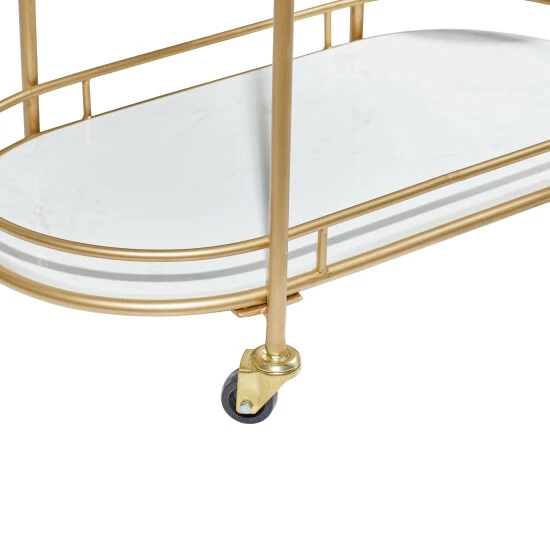 Best deal ⌛ Studio 350 Contemporary Modern Metal And Marble 3 Tier Bar Cart Gold 👏 - Image 5
