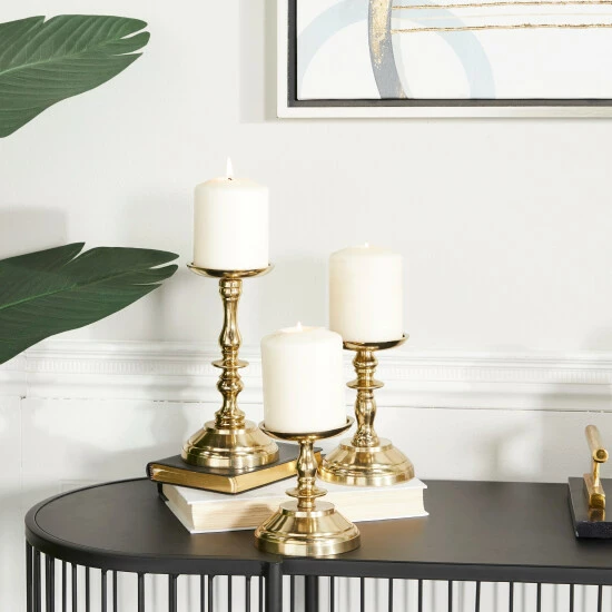 Flash Sale 🎉 Studio 350 Gold Or Silver Aluminum Traditional Candle Holder (Set Of 3) - S/3 8", 6", 5"H 👍