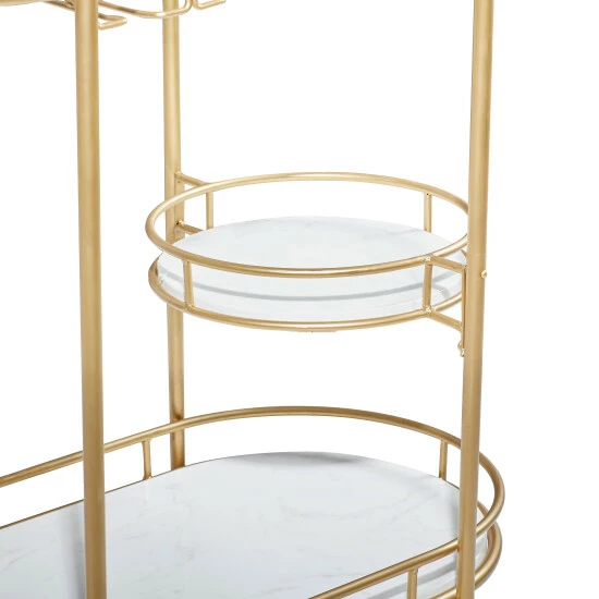 Best deal ⌛ Studio 350 Contemporary Modern Metal And Marble 3 Tier Bar Cart Gold 👏 - Image 6