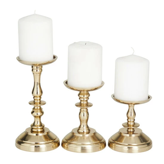 Flash Sale 🎉 Studio 350 Gold Or Silver Aluminum Traditional Candle Holder (Set Of 3) - S/3 8", 6", 5"H 👍 - Image 2