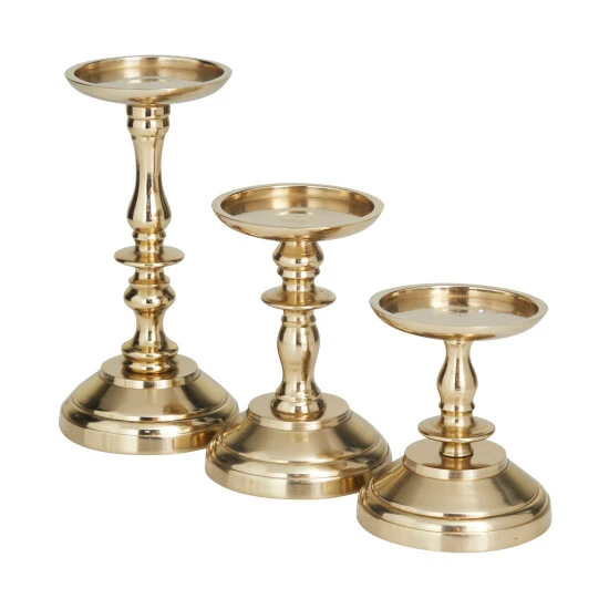 Flash Sale 🎉 Studio 350 Gold Or Silver Aluminum Traditional Candle Holder (Set Of 3) - S/3 8", 6", 5"H 👍 - Image 3