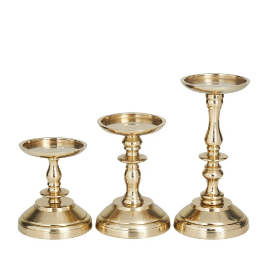 Flash Sale 🎉 Studio 350 Gold Or Silver Aluminum Traditional Candle Holder (Set Of 3) - S/3 8", 6", 5"H 👍 - Image 6