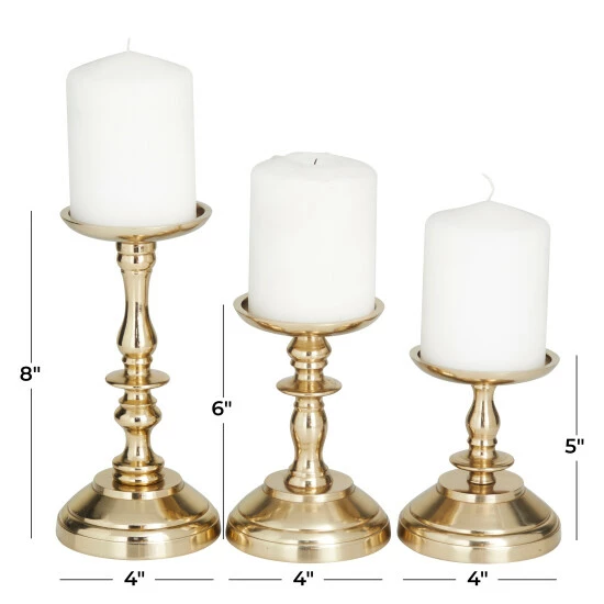 Flash Sale 🎉 Studio 350 Gold Or Silver Aluminum Traditional Candle Holder (Set Of 3) - S/3 8", 6", 5"H 👍 - Image 7