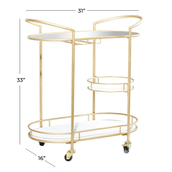 Best deal ⌛ Studio 350 Contemporary Modern Metal And Marble 3 Tier Bar Cart Gold 👏 - Image 7