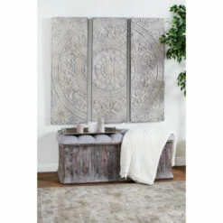 Wholesale 👏 Studio 350 Large Stone Gray Decorative Carved Wood Wall Decor Panels W/ Radial Acanthus Carvings Set Of 3 16 X 47 - 16 X 2 X 47 😉