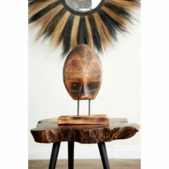 New ✔️ Studio 350 Carved Tribal Mask Reclaimed Wood Sculpture On Teak Wood Stand 🛒