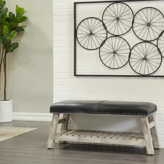 New ⭐ Studio 350 Black Wood Rustic Bench - 42 X 17 X 19 😀