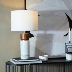 New 💯 Studio 350 White Marble Modern Table Lamp - 15 X 14 X 25 👏
