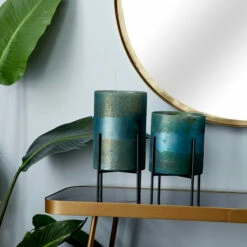 Budget 👍 Studio 350 Glass Contemporary Candle Holder Set Of 2 - 13 X 6 X 12 Green 🤩