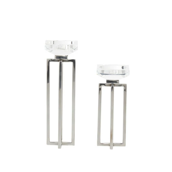 New โ Studio 350 Silver Stainless Steel Glam Candle Holder (Set Of 2) - 4 X 4 X 13 ๐ - Image 4