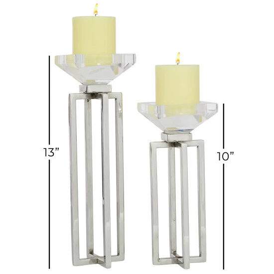 New โ Studio 350 Silver Stainless Steel Glam Candle Holder (Set Of 2) - 4 X 4 X 13 ๐ - Image 7