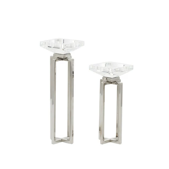 New โ Studio 350 Silver Stainless Steel Glam Candle Holder (Set Of 2) - 4 X 4 X 13 ๐ - Image 8