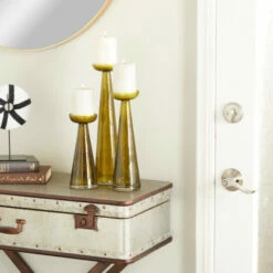 Budget ❤️ Studio 350 Glass Contemporary Candle Holder (Set Of 3) - S/3 15", 12", 9"H Green 🌟