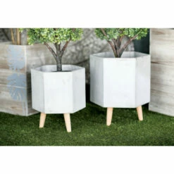 Top 10 💯 Studio 350 White Grey Or Dark Grey Ceramic Boho Modern Planter Pot (Set Of 2) - S/2 15", 17"H ✔️