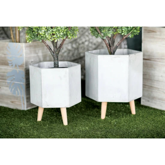 Top 10 💯 Studio 350 White Grey Or Dark Grey Ceramic Boho Modern Planter Pot (Set Of 2) - S/2 15", 17"H ✔️