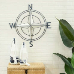 Budget 🤩 Studio 350 Dark Blue Metal Nautical Compass Wall Decor 🌟